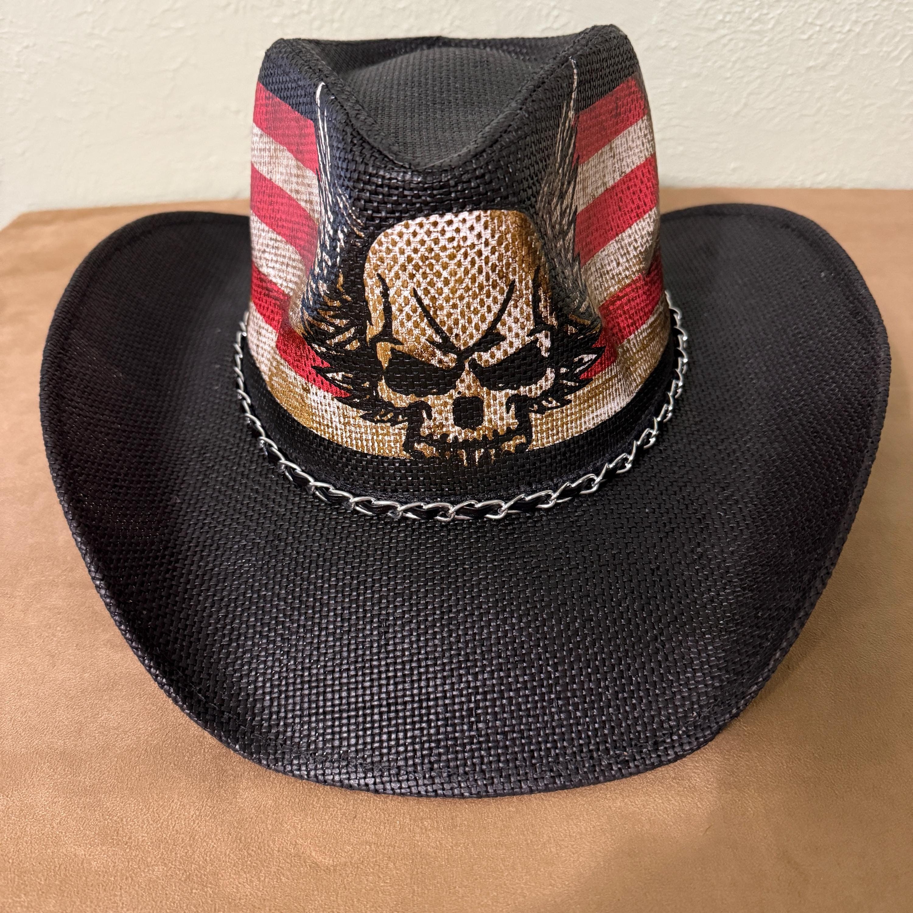 Red, White and Black Hat With Scull and Wings Vintage Look  display picture 2