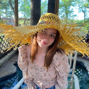 Floppy Brim Hat for Sun and Beach. Foldable Style. Beautiful Colors with Multicolor Floral Hat Band and  Jeweled Flower on Back.