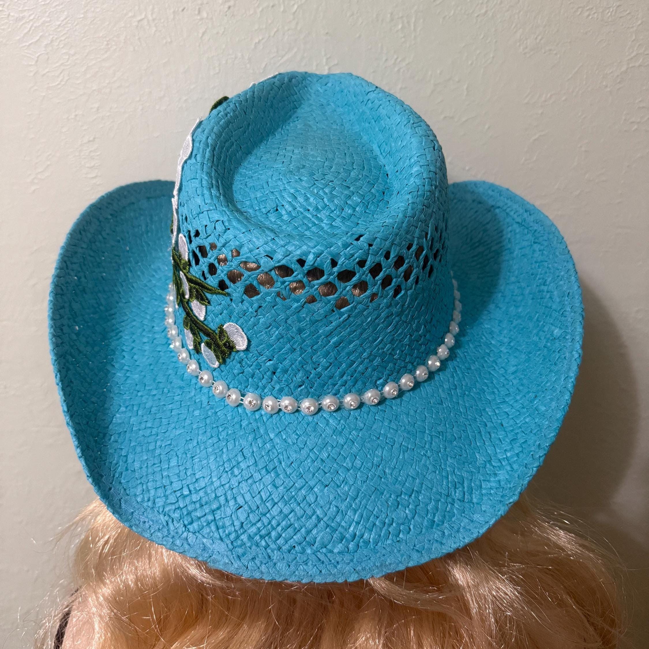 Blue Western Hat with Rose Accents Rose Petal” ? . What other colors would you want to see  main image 2