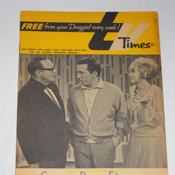 1964 BEATLES guest on "Shindig"; Jack Benny Janet Leigh Andy William Show TV Times Guide photo cover series, Julie Newmar My Living Doll