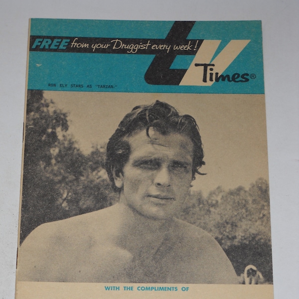 1967 Ron Ely stars as "Tarzan" TV Times Guide photo cover series The Avengers, Telly Savalas, Anne Meara & Jerry Stiller, Andy Griffith Show