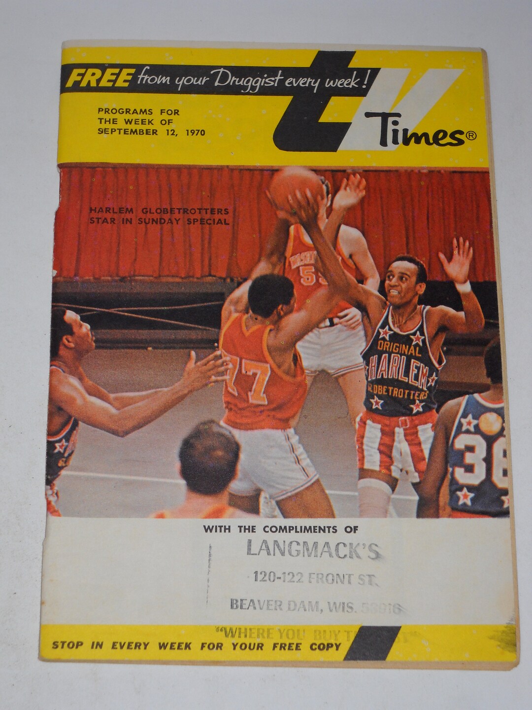 RARE 1970 Harlem Globetrotters TV Times Guide Photo Cover Series
