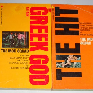1960s Mod Squad (You Pick): TV Times Guide, Home is Where the Quick Is, (2) TV Tie-in paperback lot #1 Greek God Affair & #5 The Hit (RARE)