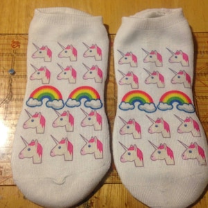 Emoji Socks - No Show Socks - Unicorn and Rainbow - Custom: choose any emoji(s)