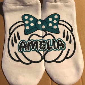 Bow with Heart Hands - athlete name  - Lucky Socks - Custom Socks - cheer socks - Custom: choose any colors **NOT VINYL**