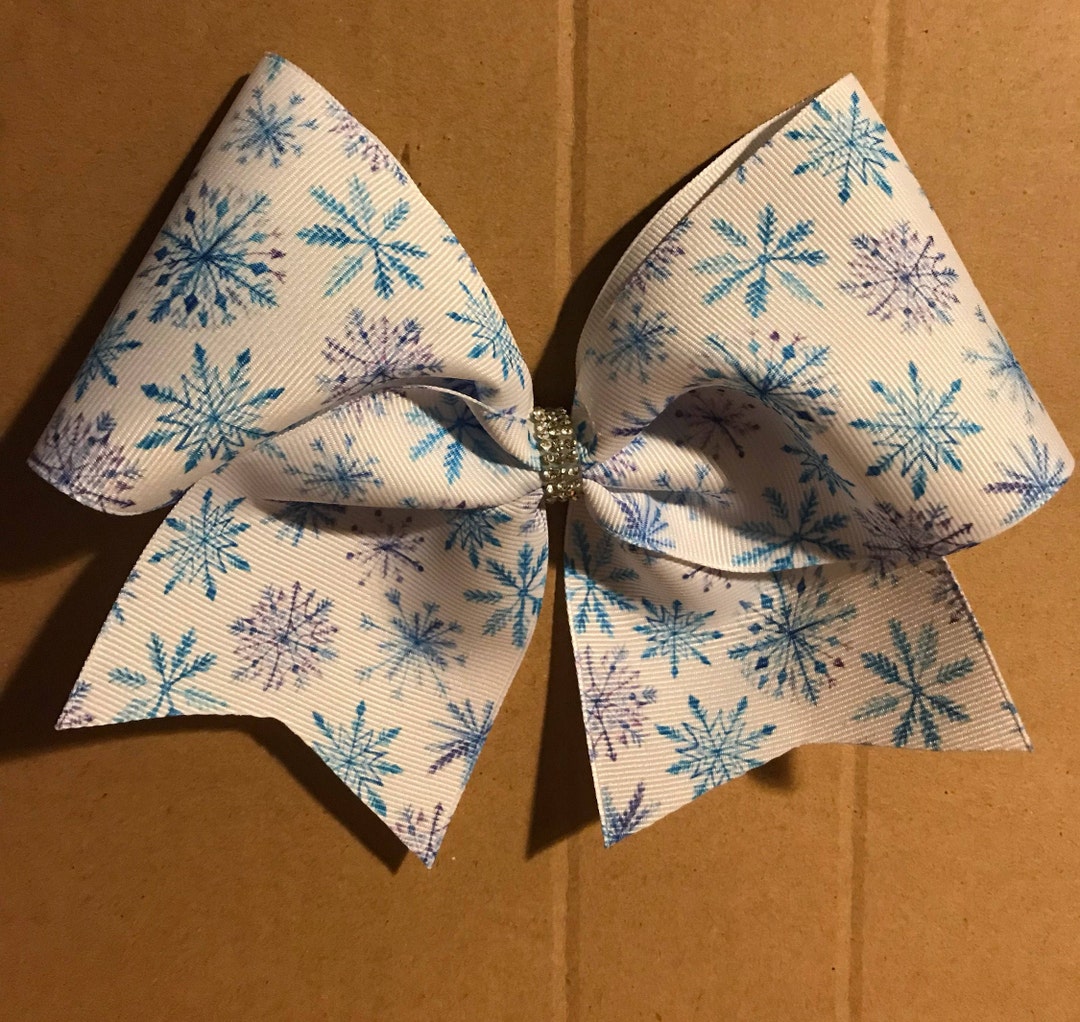 Watercolor Snowflakes - in Blue and Purple - Cheer Bow - on White ...