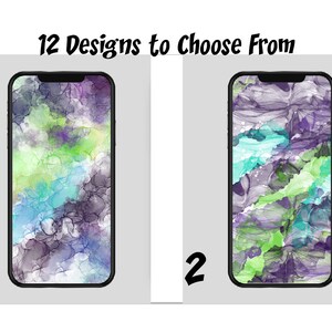 Phone Case - Alcohol Ink Designs - purple, blue, green - add any initial, monogram, text - 12 designs to choose from