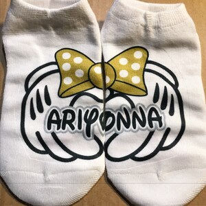 Bow with Heart Hands - athlete name - Lucky Socks - Custom Socks - cheer socks - Custom: choose any colors **NOT VINYL**