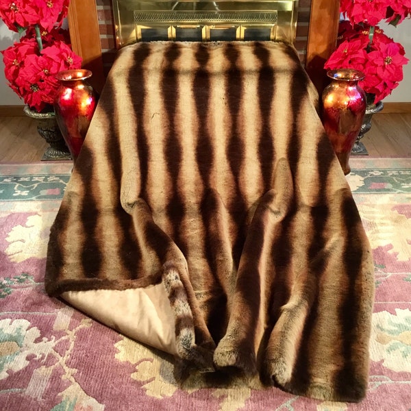 Extra Big Throw-Midweight Tissavel Cognac Chinchilla Faux Fur Throw/80.5”X60”/Machine Wash-Dry/Perfect Gift for All/Gift Box/Ready to Ship!