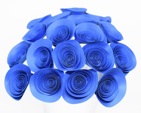 Blue Paper Flowers 18 Royal Blue Paper Flowers On Stems Baby Etsy