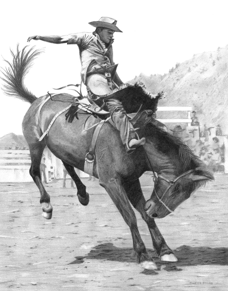 Bucking Bronco Print Saddle Bronc Riding Bareback (Download Now) Etsy