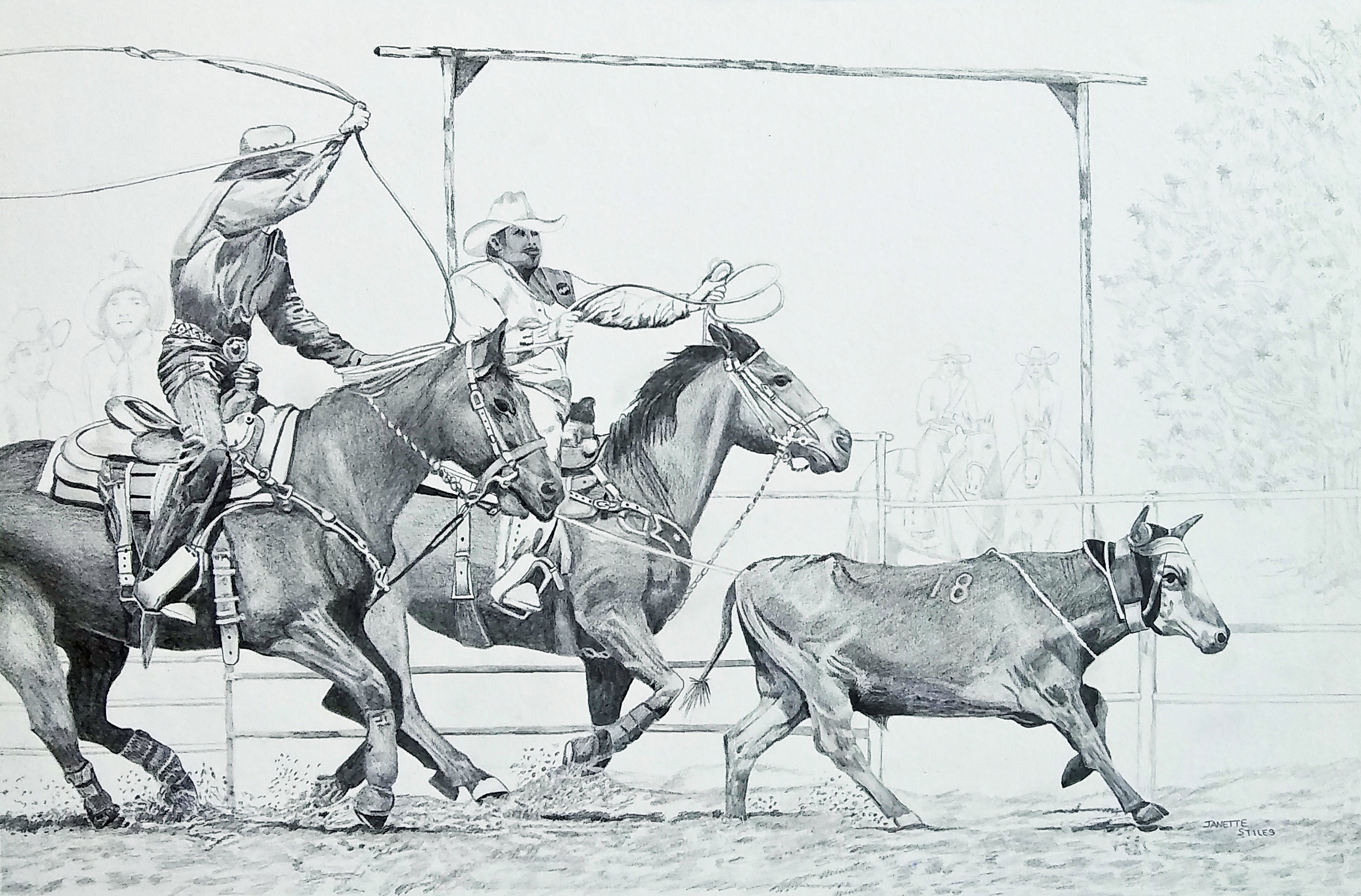 Team Roping Art Calf Roping Print Rodeo Cowboy Art Cowboy Etsy