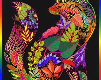 Fox Art Print, Rainbow Fox Art, Whimsical Fox Print, Woodland Animal Art, Printable Fox Art