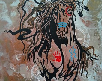 Indian Horse Print, War Horse Art, Horse Art Print, Printable Horse Art, American West Art, Horse Painting Art, Equine Art Print