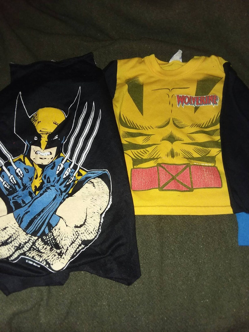 Vintage 90s Children/'s Long Sleeve X-Men Wolverine Pajama Top Shirt with Removable Cape Size XS 45