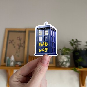 Doctor Who inspired sticker, the TARDIS and the Big Bad Wolf | Glossy Vinyl Sticker | Waterproof | Scratch-proof |