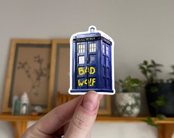 Doctor Who inspired sticker, the TARDIS and the Big Bad Wolf | Glossy Vinyl Sticker | Waterproof | Scratch-proof |