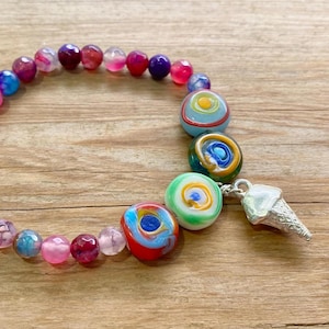Vintage Cracker Jack Charm One-of-a-Kind Bracelet, Beaded Gemstone Bracelet