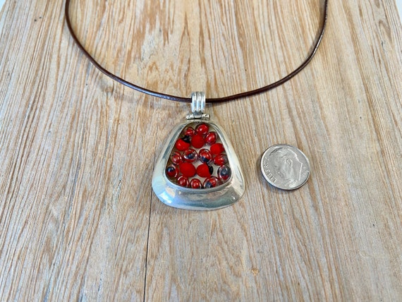 Vintage Art Pendant Sterling Silver Red - image 2