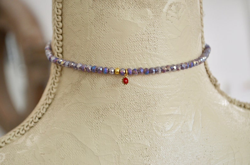 Purple Stretchy Dainty Jewelry Layering Crystal Choker Minimal Choker