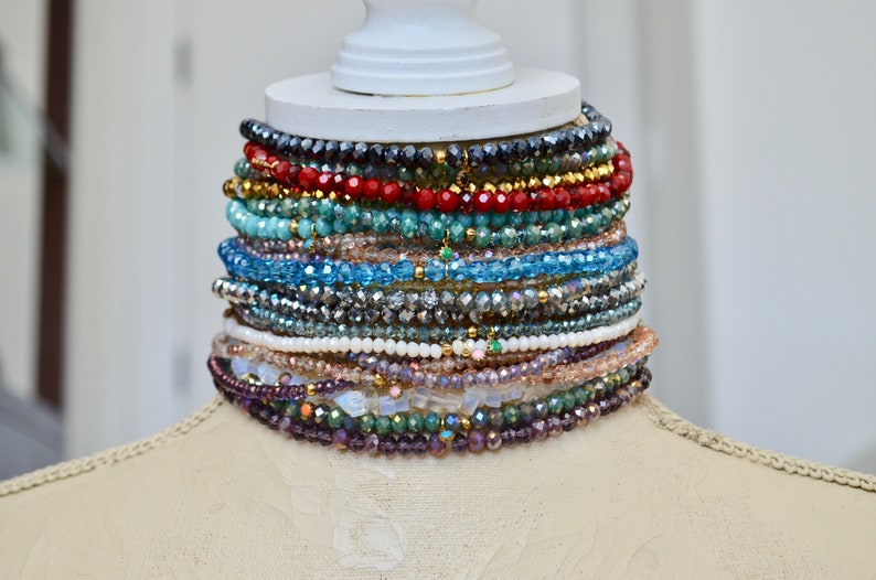 Purple Stretchy Dainty Jewelry Layering Crystal Choker Minimal Choker
