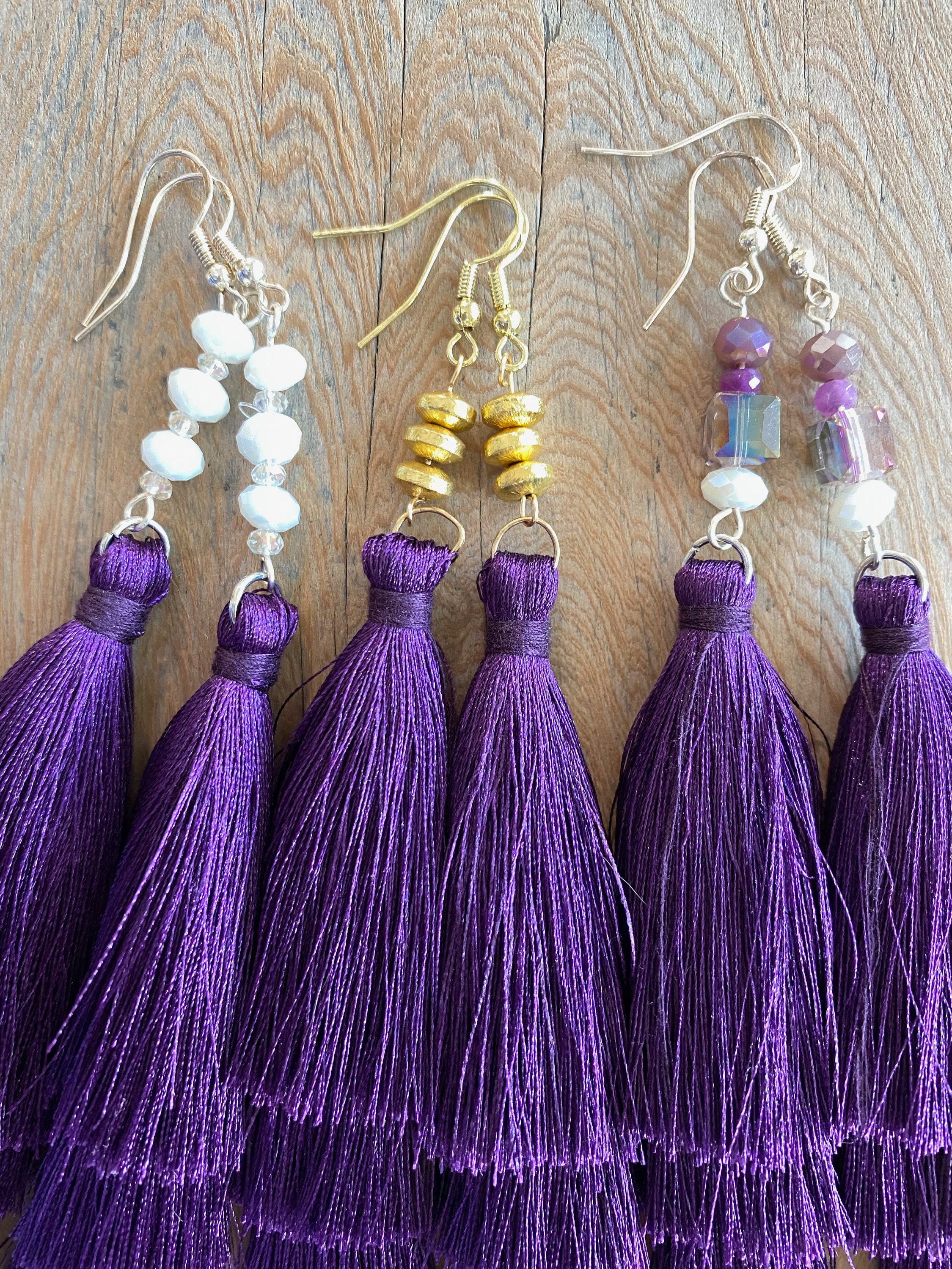 Purple tassel earrings deals