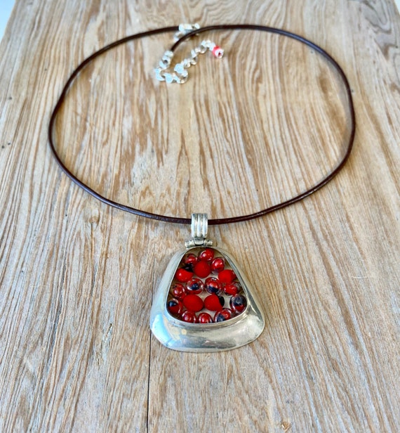 Vintage Art Pendant Sterling Silver Red - image 5