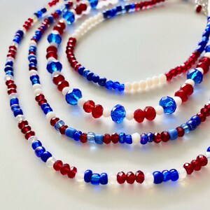 Red White Blue Layering Crystal Chokers, Stretchy with Clasp