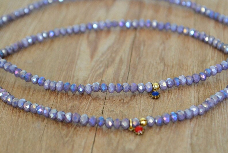 Purple Stretchy Dainty Jewelry Layering Crystal Choker Minimal Choker