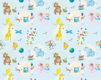 DESTASH fabric 2 Yards of Whimsical Novelty Little Bear Pilots in Blue Planes Tossed on a White Background Cotton Quilting Fabric