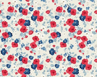 Patriotic Americana Floral Flowers Riley Blake Designs SALE Land of Liberty Main C10560 Cream choose cut Quilting Cotton Fabric