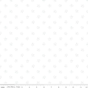 May include: White fabric with a repeating pattern of small, light blue four-leaf clovers.