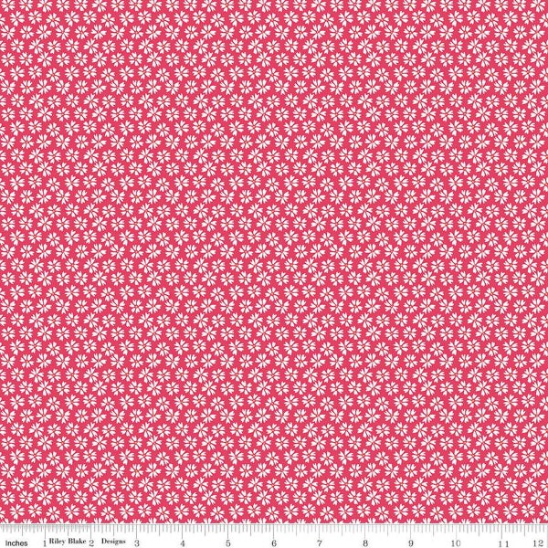 SALE Flora No. 6 Ditsy C14463 Raspberry by Riley Blake Designs - Floral White Flowers - Quilting Cotton Fabric