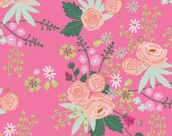 SALE New Dawn Main C9850 Hot Pink - Riley Blake Designs - Floral Flower Flowers - Quilting Cotton Fabric