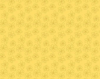 Bumble and Bear Stitched Flowers C12675 Yellow - Riley Blake Designs - Floral Dashed-Line Flowers - Quilting Cotton Fabric