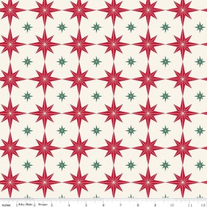 10" End of Bolt - Merry Little Christmas Starbursts C14843 Cream by Riley Blake Designs - Stars - Quilting Cotton Fabric