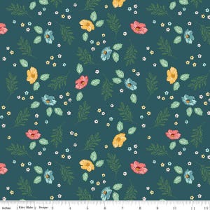 Melody Flower Fields C15142 Colonial Blue - Riley Blake Designs - Blossoms Leaves Flower - Quilting Cotton Fabric