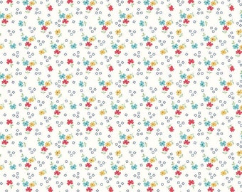 SALE Farm Girl Vintage Flower C7872 Cloud - Riley Blake Designs - Floral Flowers Squares - Lori Holt - Quilting Cotton Fabric