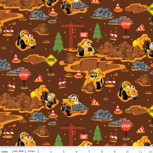 13&quot; End of Bolt - CAT Buildin&#39; Crew Main Brown - Riley Blake Designs - Construction - Quilting Cotton Fabric