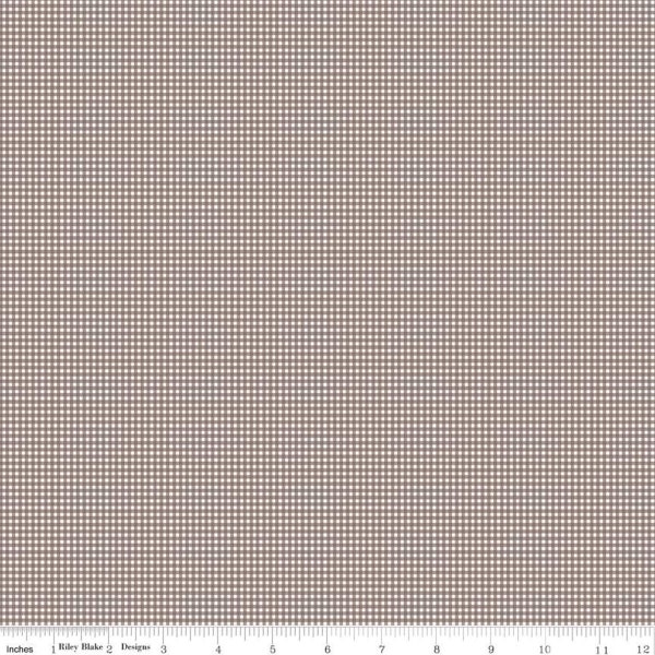 Prim PRINTED Gingham C9698 Pebble - Riley Blake Designs - Brown Checkered Checks Plaid - Quilting Cotton Fabric