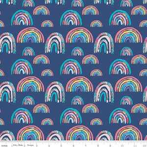 SALE Kindness, Always Rainbows CD13022 Navy - Riley Blake Designs - DIGITALLY PRINTED Rainbow - Quilting Cotton