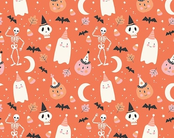 Hey Pumpkin Main C16030 Orange - Riley Blake Designs - Ghosts Skeletons Candy Corn Stars Halloween - Quilting Cotton Fabric