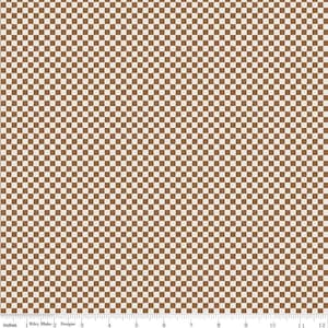 May include: A white fabric with a brown checkered pattern. The fabric has a subtle texture and is perfect for quilting, crafts, and home decor projects.