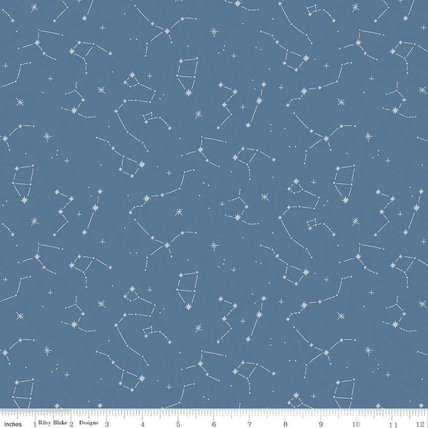 Hoist the Sails Constellations C12983 Denim by Riley Blake Designs - Off White Stars Star - Quilting Cotton Fabric