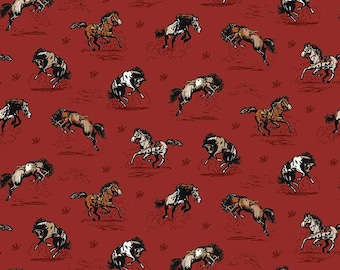 John Wayne Courage Horses C14301 Barn Red - Riley Blake Designs - Western - Quilting Cotton Fabric - Licensed Product