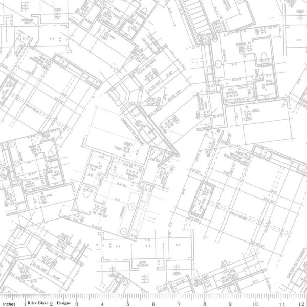 Hush Hush Schematic C11170 - Riley Blake Designs - Low Volume Architectural Drawings White - Quilting Cotton Fabric