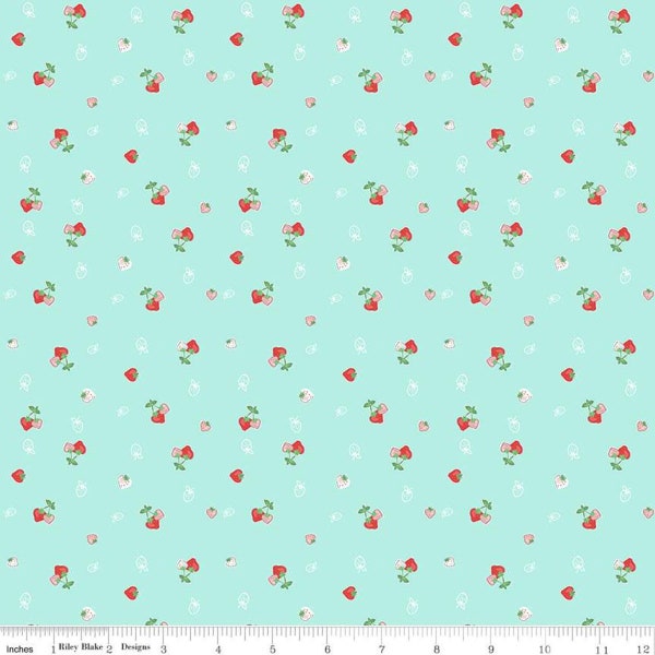 Quilt Fair Strawberries C11352 Aqua - Riley Blake Designs - Berries Blue Green - Quilting Cotton Fabric
