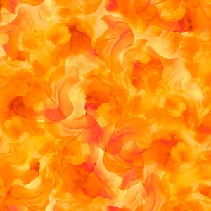 May include: Abstract seamless pattern with swirling orange and yellow watercolor shapes. The background is a light yellow color.