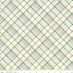 May include: A white fabric with a light blue and gold plaid pattern. The fabric has a subtle brown plaid pattern overlaying the blue and gold plaid.