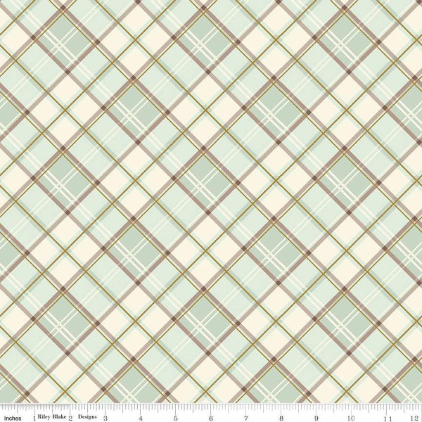 Shades of Autumn Plaid SC13476 Tea Green SPARKLE - Riley Blake - Thanksgiving Fall Diagonal Gold SPARKLE - Quilting Cotton Fabric